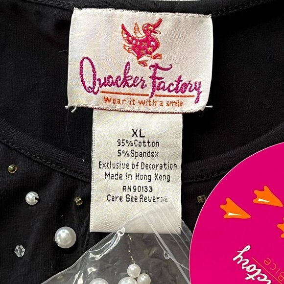 Quacker Factory Top XL Embellished Scoop Keyhole Neck Office Career Black NWT - Picture 3 of 7